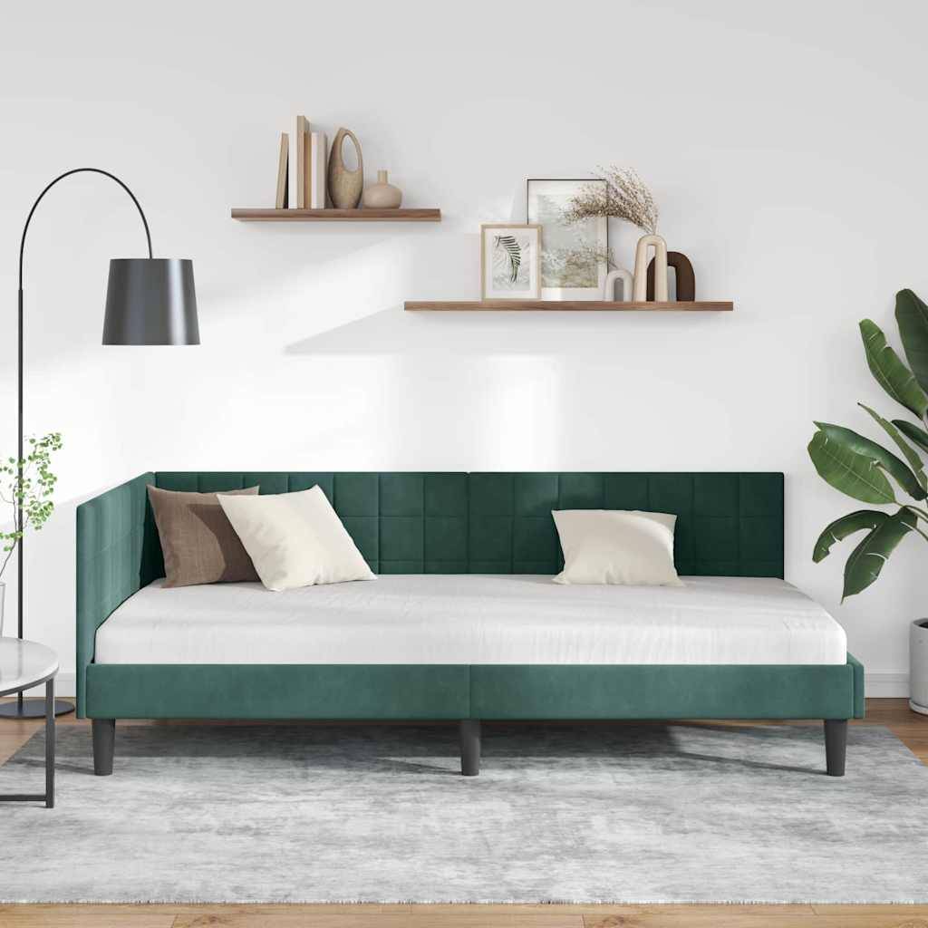 vidaXL Eckbettgestell mit Kopfteil Dunkelgrün 90 cm x 200 cm Samt