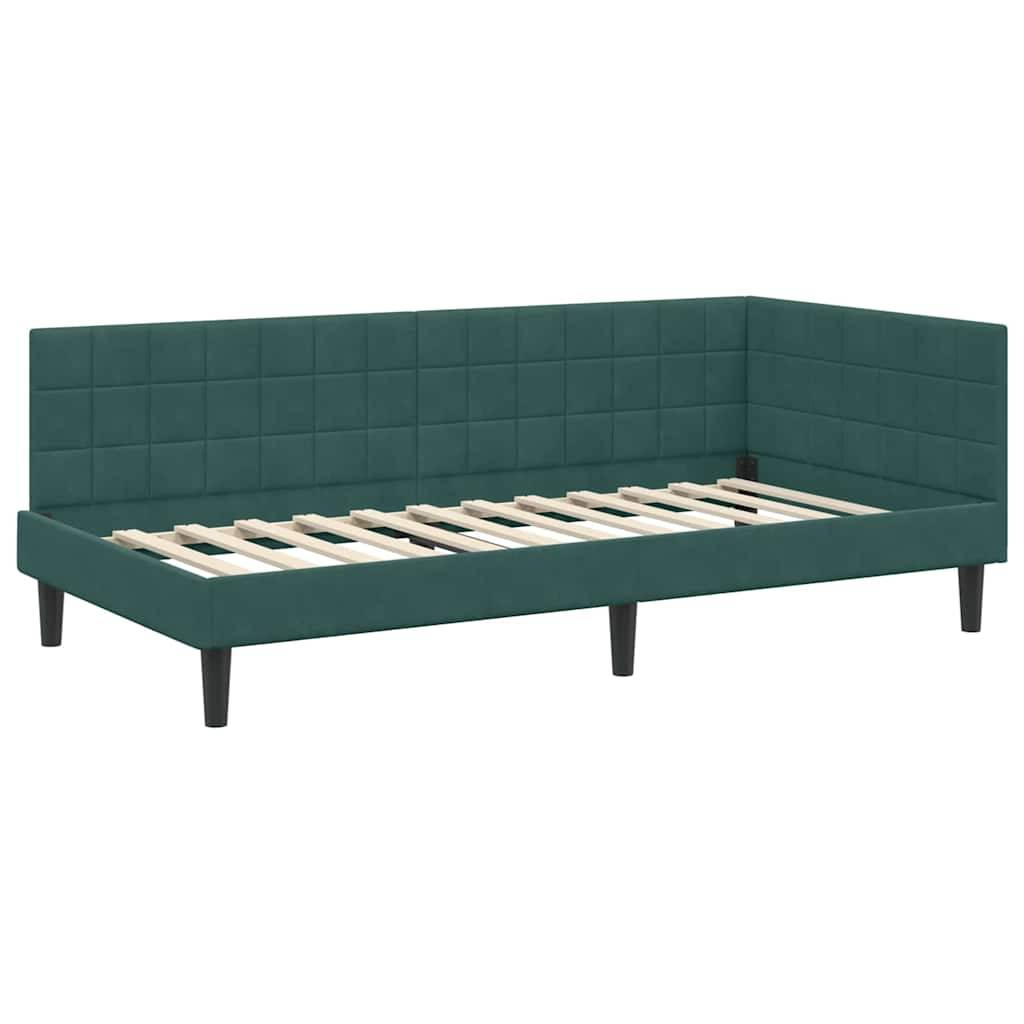 vidaXL Eckbettgestell mit Kopfteil Dunkelgrün 90 cm x 200 cm Samt