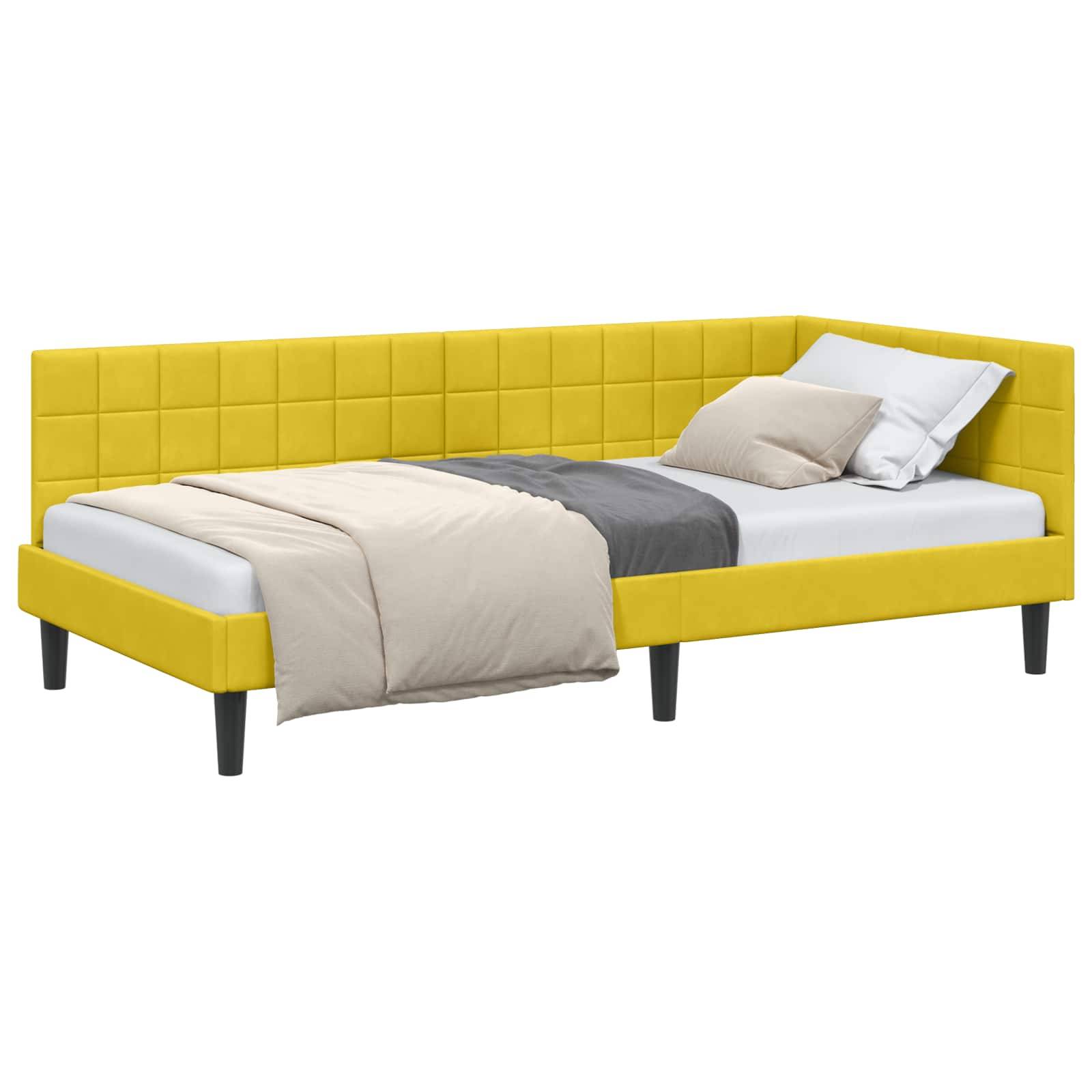 vidaXL Eckbettgestell mit Kopfteil Gelb 90 cm x 190 cm Samt