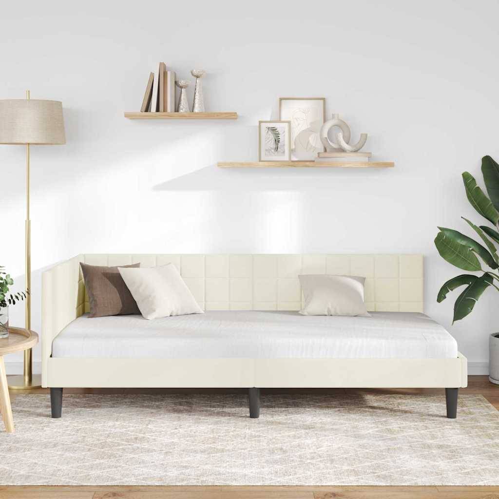 vidaXL Eckbettgestell mit Kopfteil Creme 90 cm x 190 cm Samt