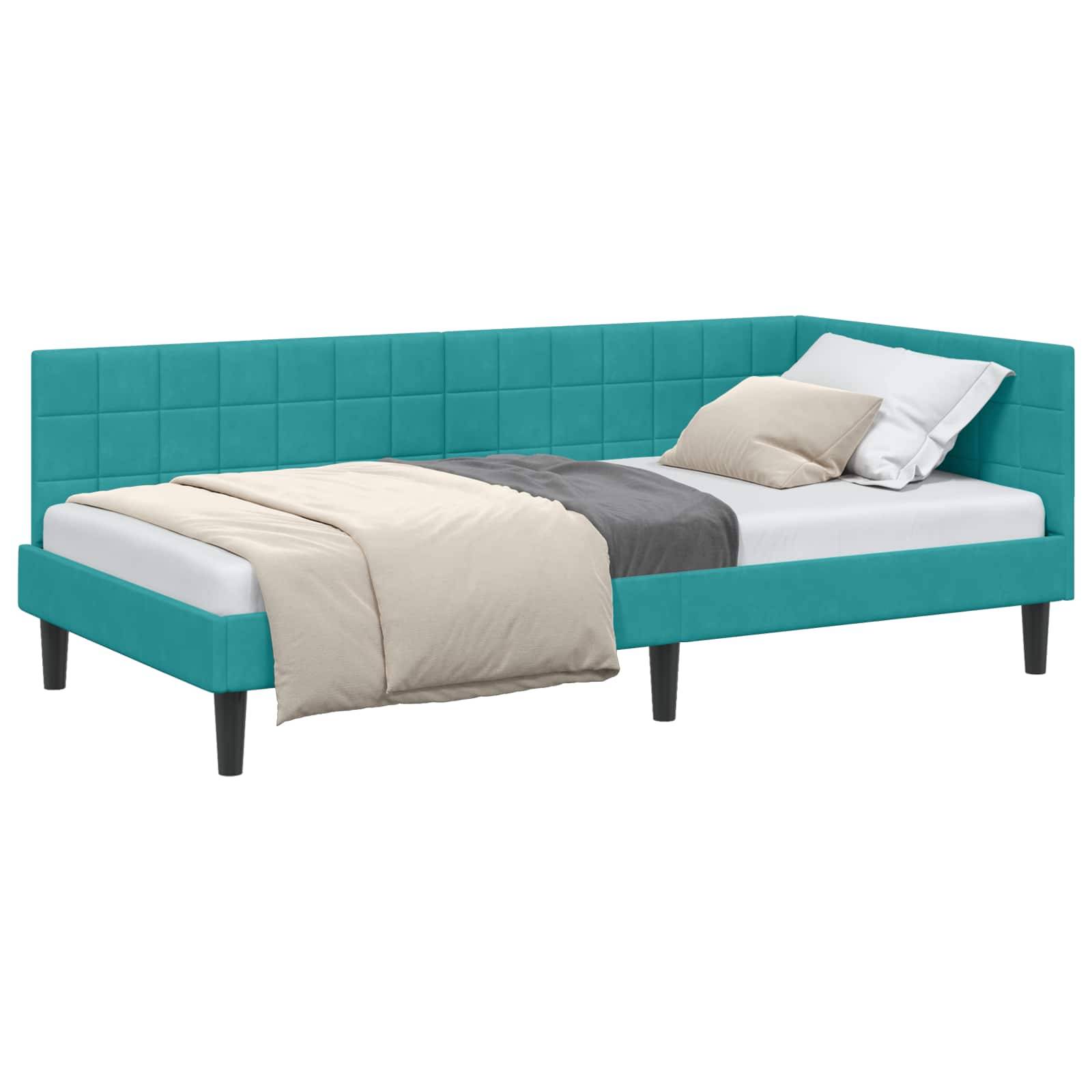 vidaXL Eckbettgestell mit Kopfteil Türkis 90 cm x 190 cm Samt