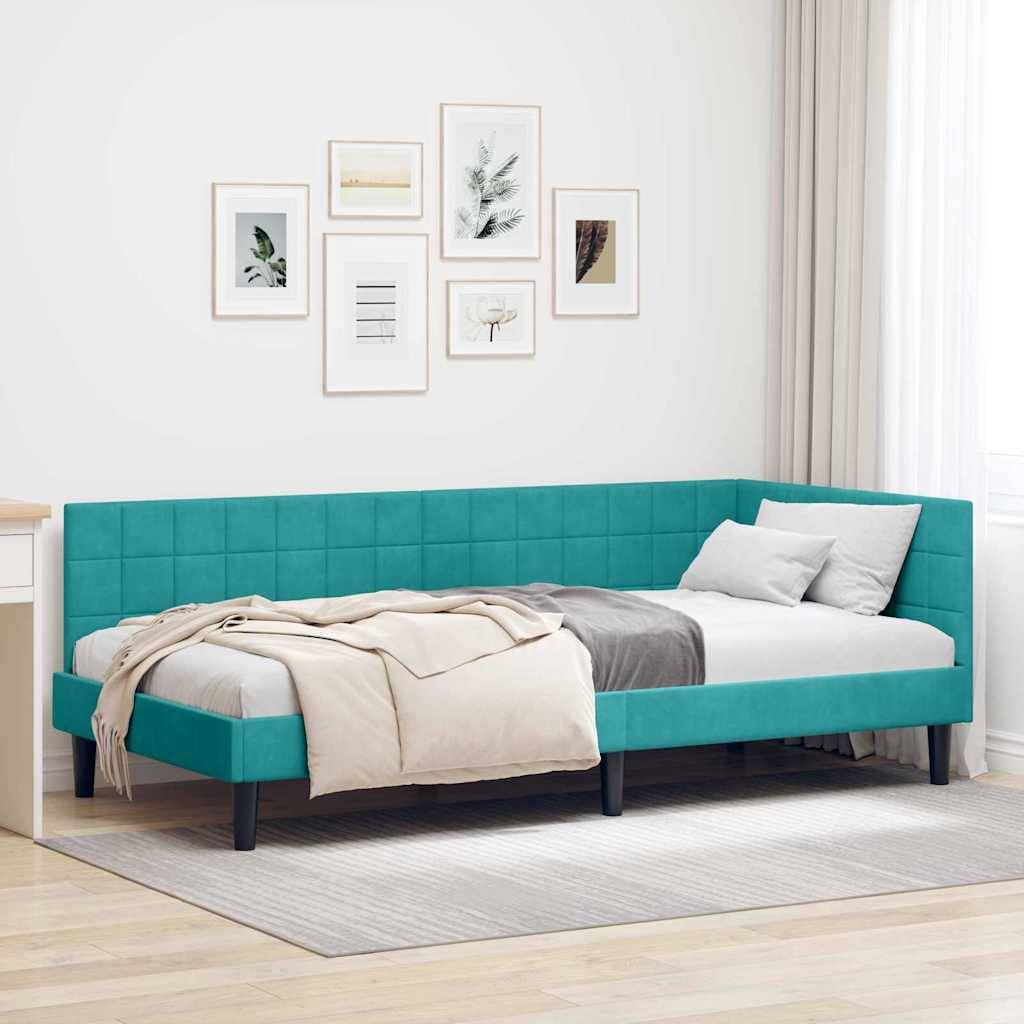 vidaXL Eckbettgestell mit Kopfteil Türkis 100 cm x 200 cm Samt