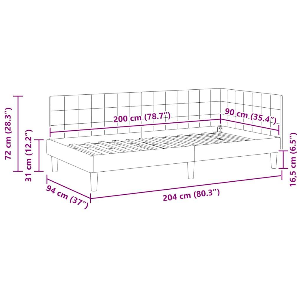 vidaXL Eckbettgestell mit Kopfteil Weinrot 90 cm x 200 cm Samt
