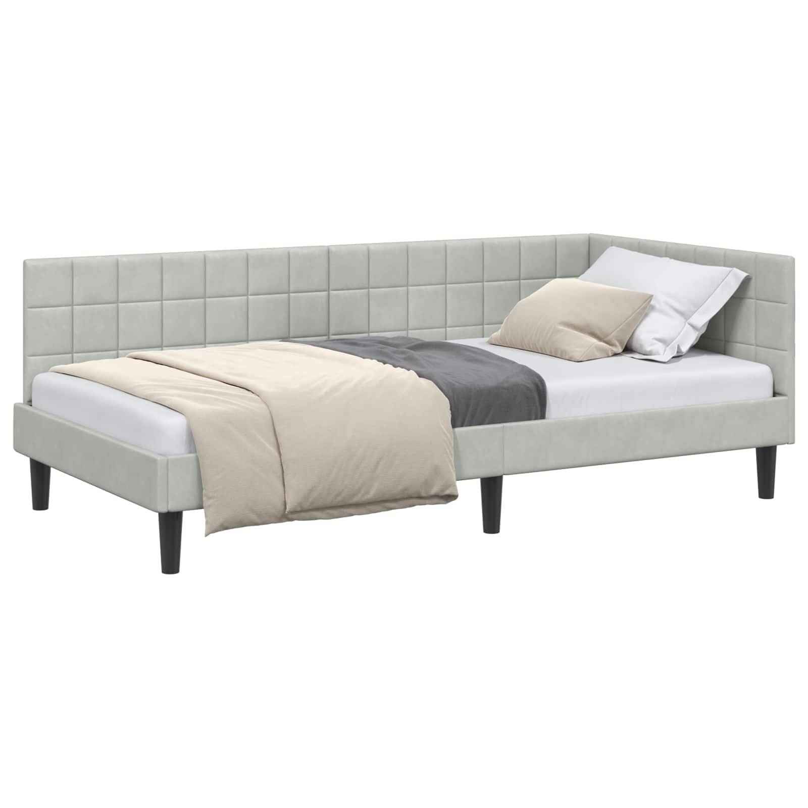 vidaXL Eckbettgestell mit Kopfteil Hellgrau 90 cm x 200 cm Samt