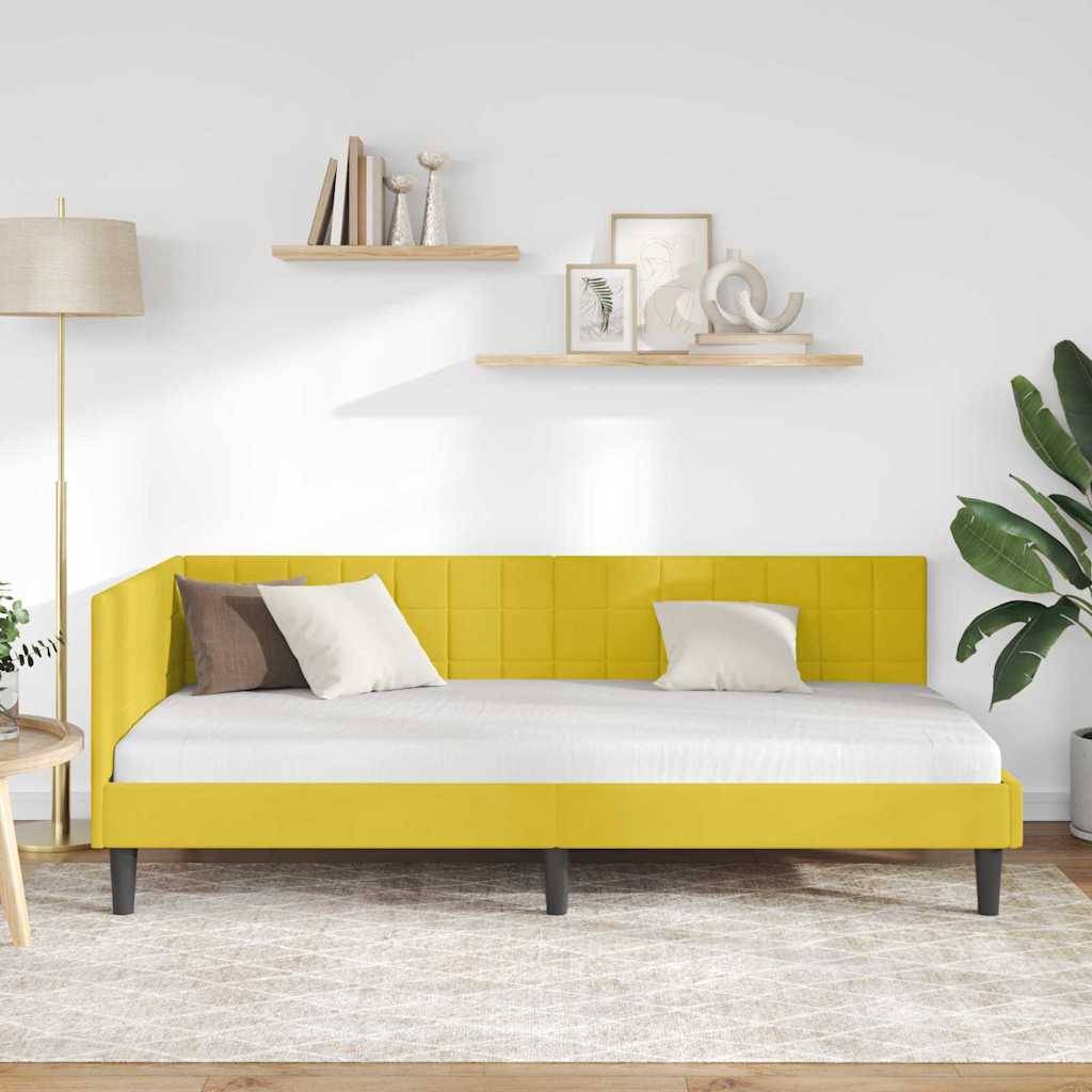 vidaXL Eckbettgestell mit Kopfteil Gelb 90 cm x 200 cm Samt