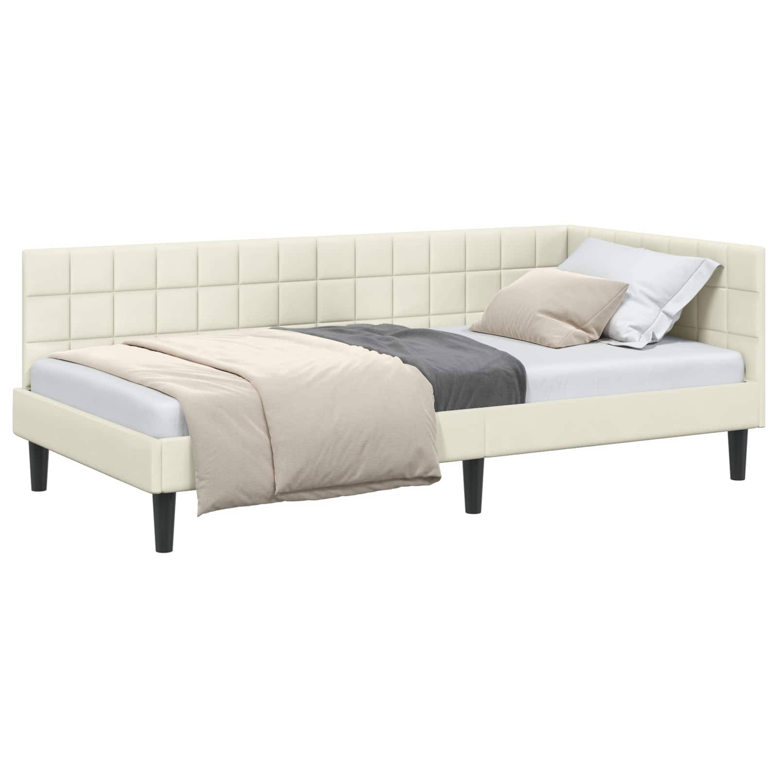 vidaXL Eckbettgestell mit Kopfteil Creme 90 cm x 200 cm Samt
