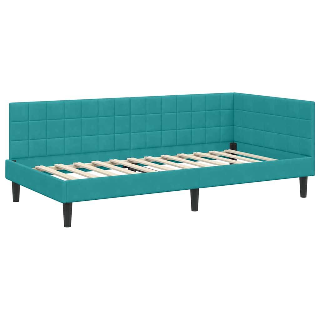 vidaXL Eckbettgestell mit Kopfteil Türkis 100 cm x 200 cm Samt