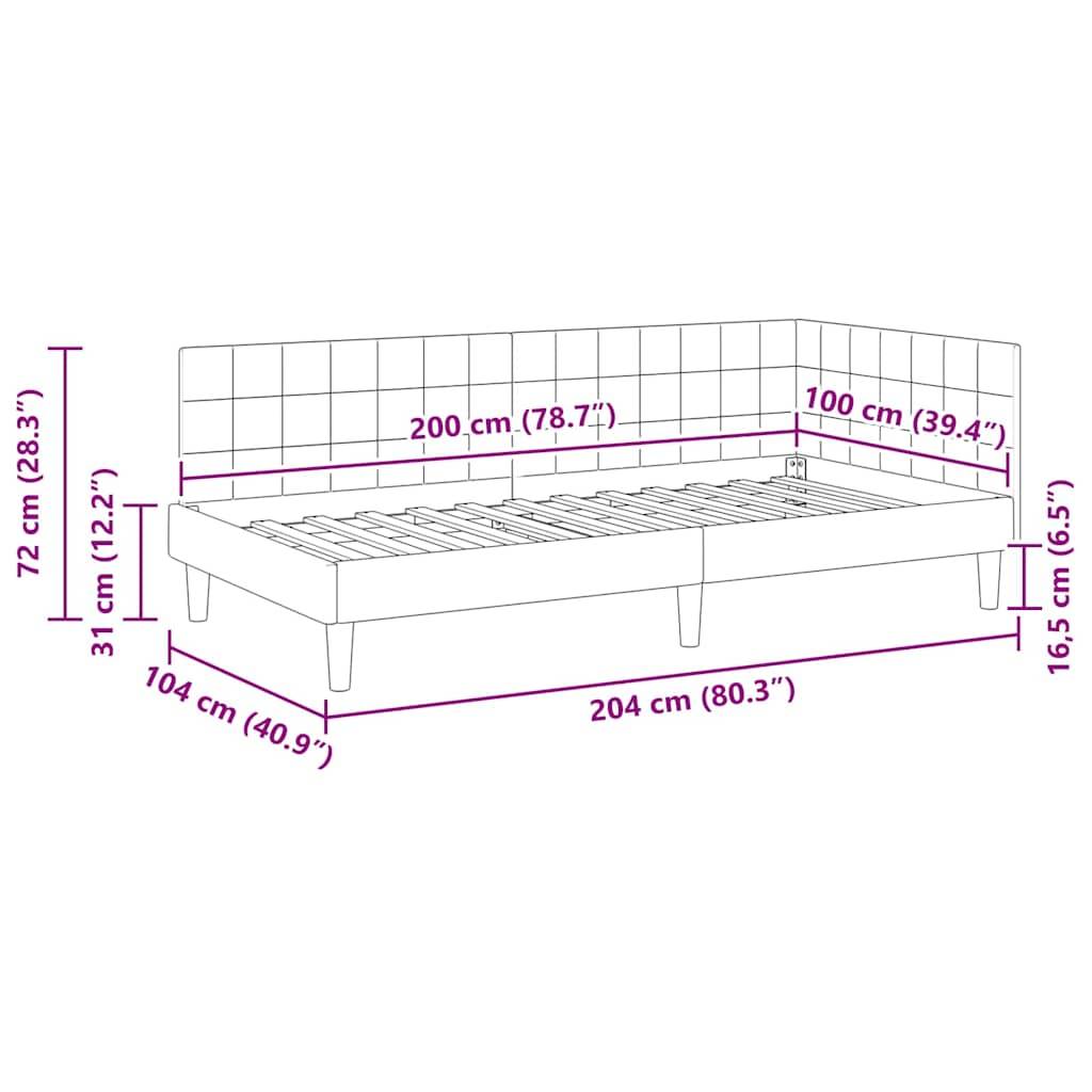 vidaXL Eckbettgestell mit Kopfteil Weinrot 100 cm x 200 cm Samt