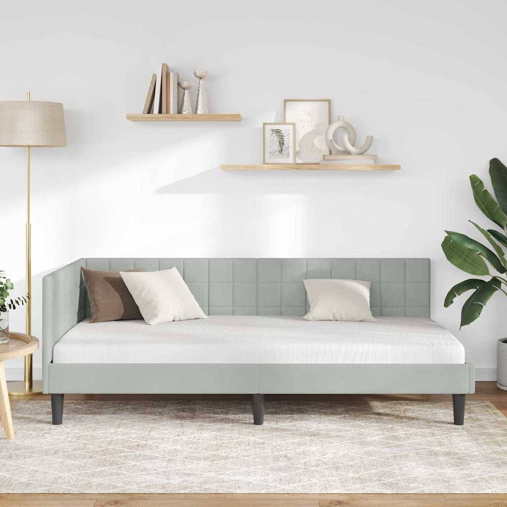 vidaXL Eckbettgestell mit Kopfteil Hellgrau 90 cm x 200 cm Samt