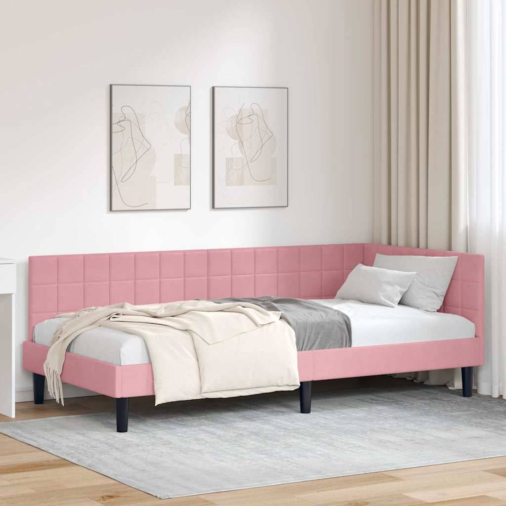vidaXL Eckbettgestell mit Kopfteil Rosa 100 cm x 200 cm Samt