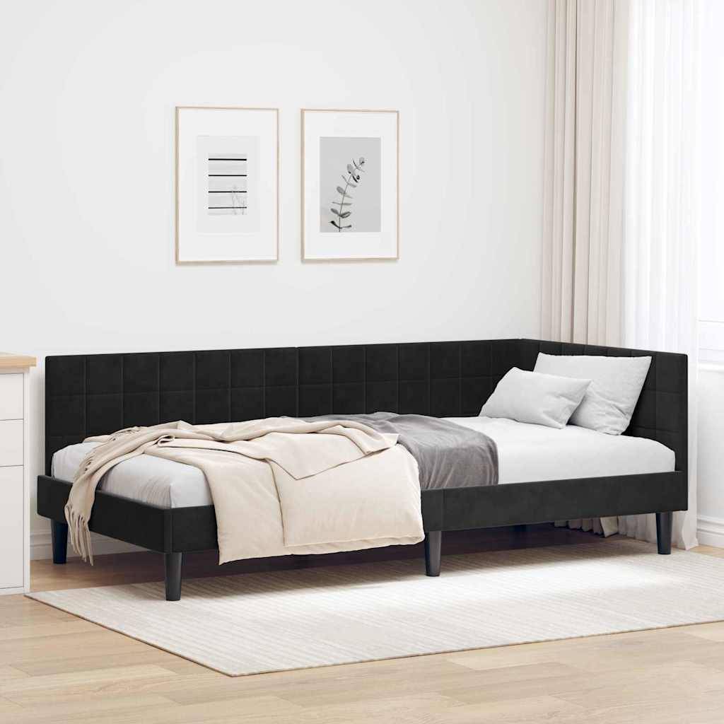 vidaXL Eckbettgestell mit Kopfteil Schwarz 90 cm x 200 cm Samt