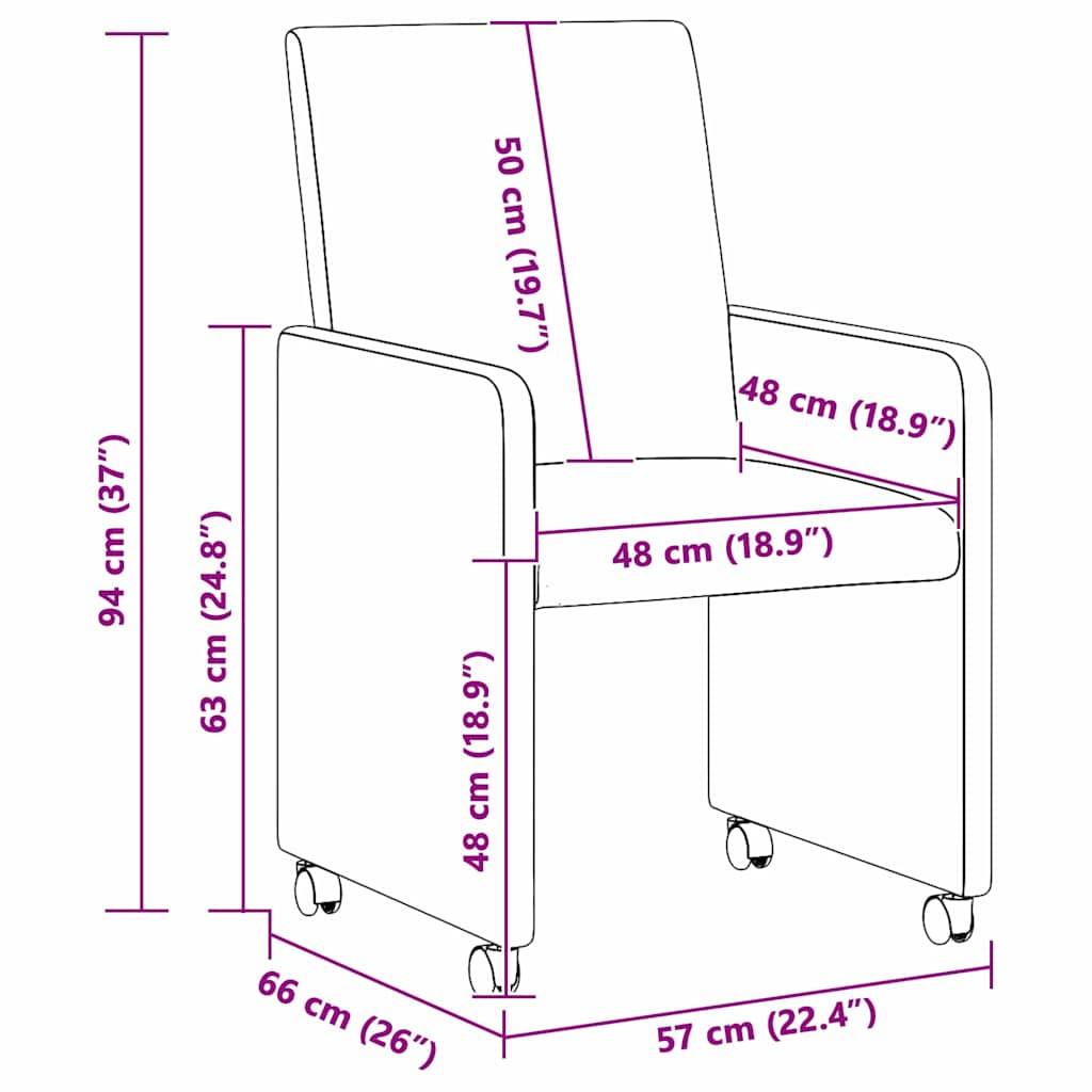 vidaXL Esszimmerstühle mit Rollen 2 pcs Hellgrau 57 x 66 x 94 cm Stoff