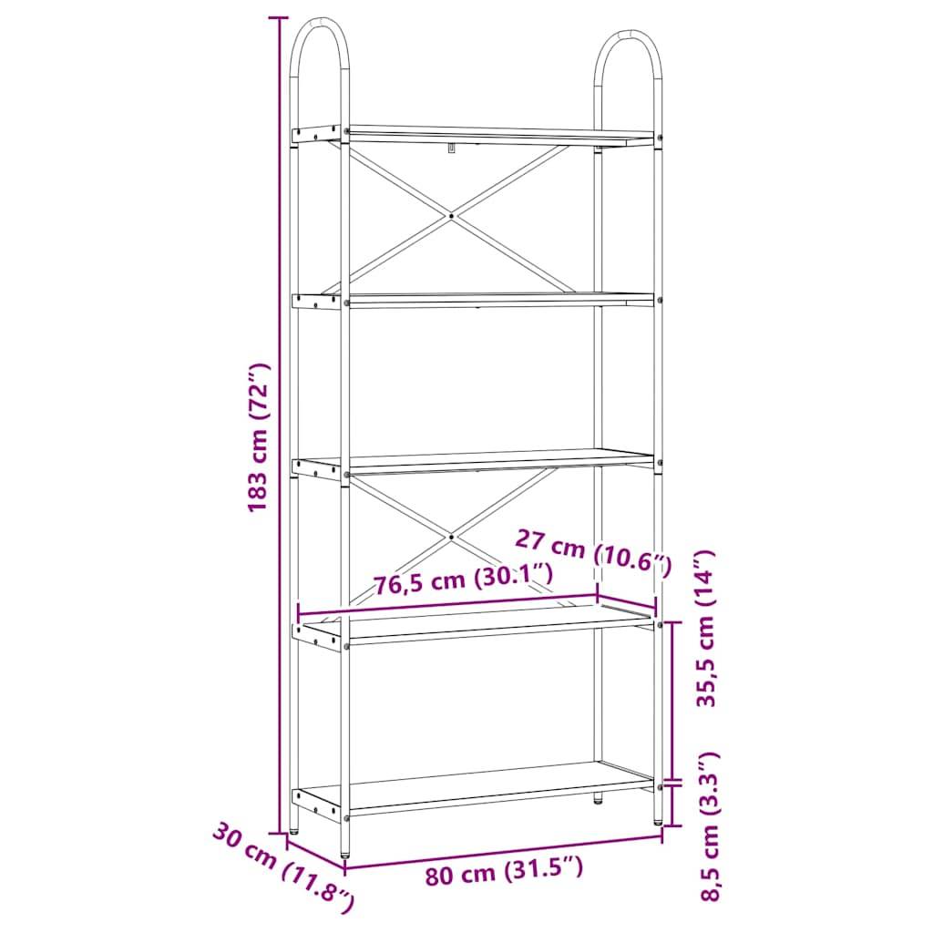 vidaXL Bücherregal Graues Sonoma 80 x 30 x 183 cm Holzwerkstoff
