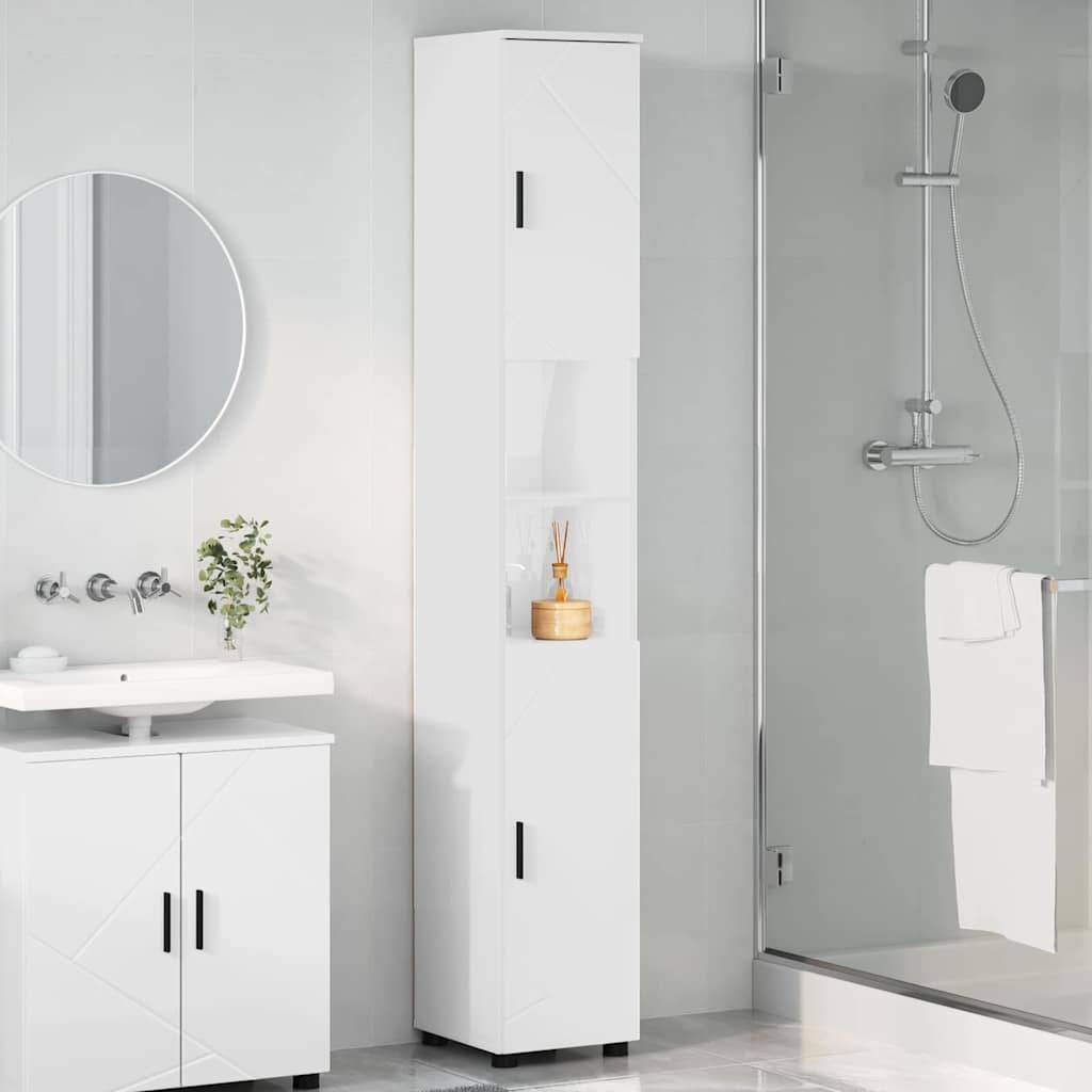 vidaXL Badezimmerschrank mit Speicher Hochglanz Weiß 30 x 35 x 192 cm