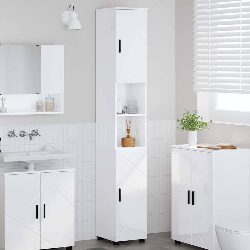 vidaXL Badezimmerschrank mit Speicher Hochglanz Weiß 30 x 35 x 192 cm