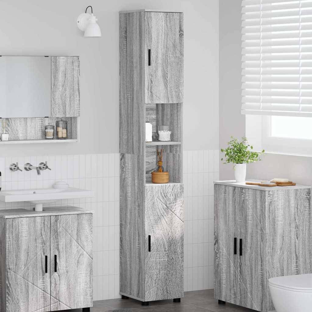vidaXL Badezimmerschrank mit Speicher Graues Sonoma 30 x 35 x 192 cm