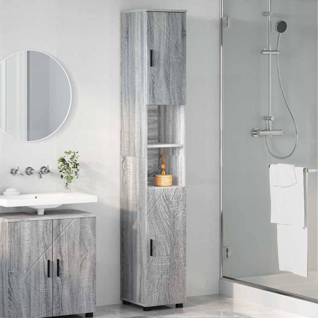 vidaXL Badezimmerschrank mit Speicher Graues Sonoma 30 x 35 x 192 cm