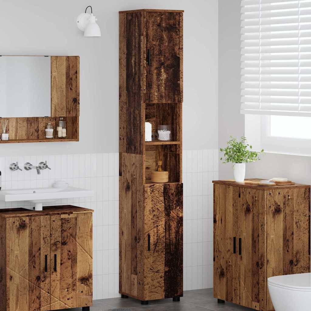 vidaXL Badezimmerschrank mit Speicher mit Tür Altholz 30 x 35 x 192 cm