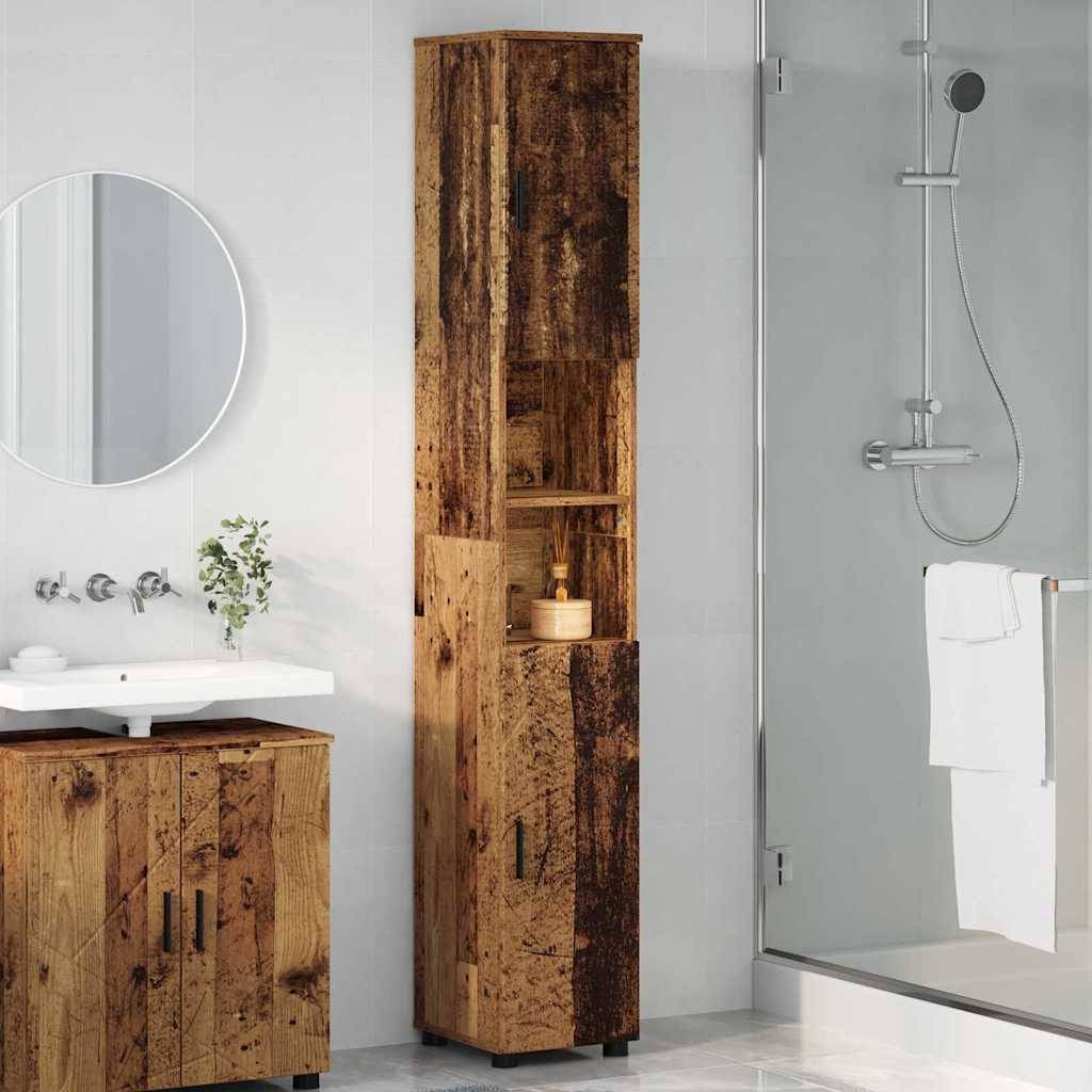 vidaXL Badezimmerschrank mit Speicher mit Tür Altholz 30 x 35 x 192 cm
