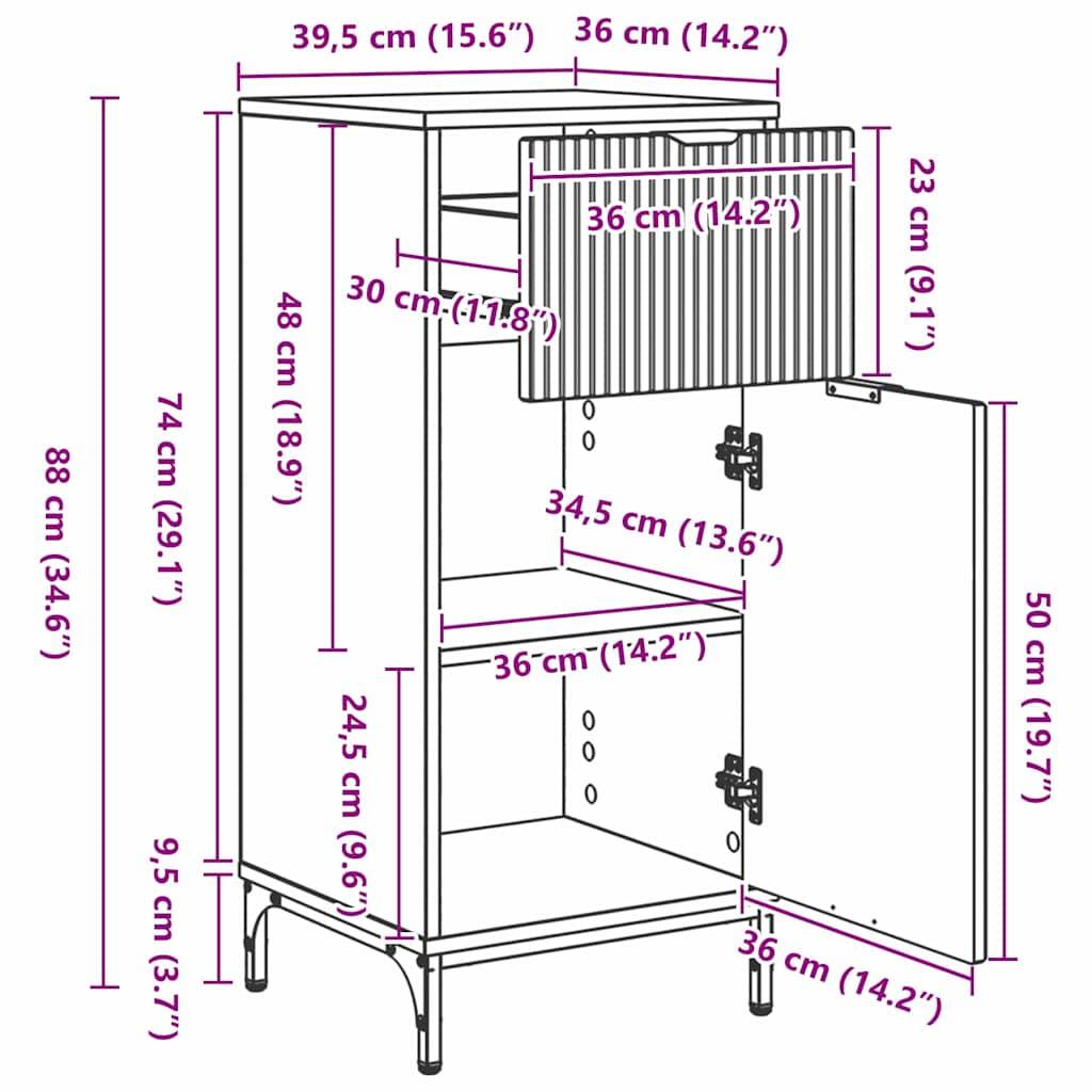 vidaXL Badezimmerschrank mit Speicher Graues Sonoma 39,5 x 36 x 88 cm