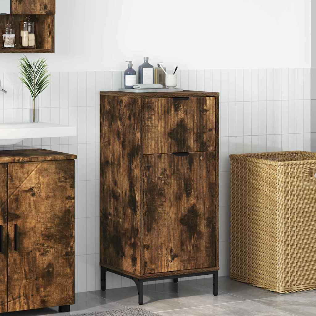vidaXL Badezimmerschrank mit Tür Geräucherte Eiche 39,5 x 36 x 88 cm