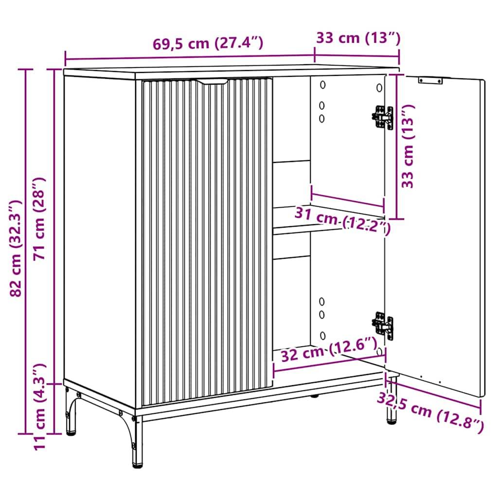 vidaXL Sideboard Geräucherte Eiche 69,5 x 33 x 82 cm Holzwerkstoff