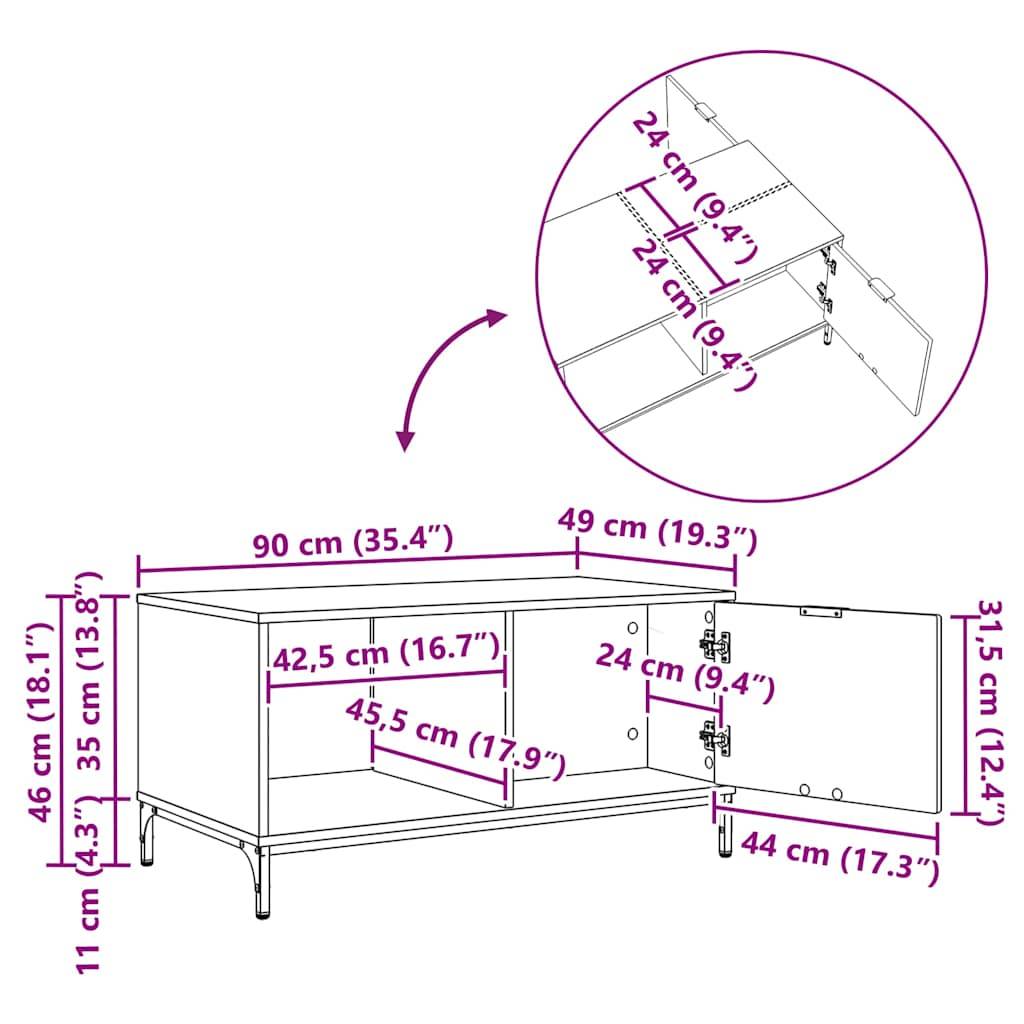 vidaXL Couchtisch mit Schubladen Altholz 90 x 49 x 46 cm Holzwerkstoff