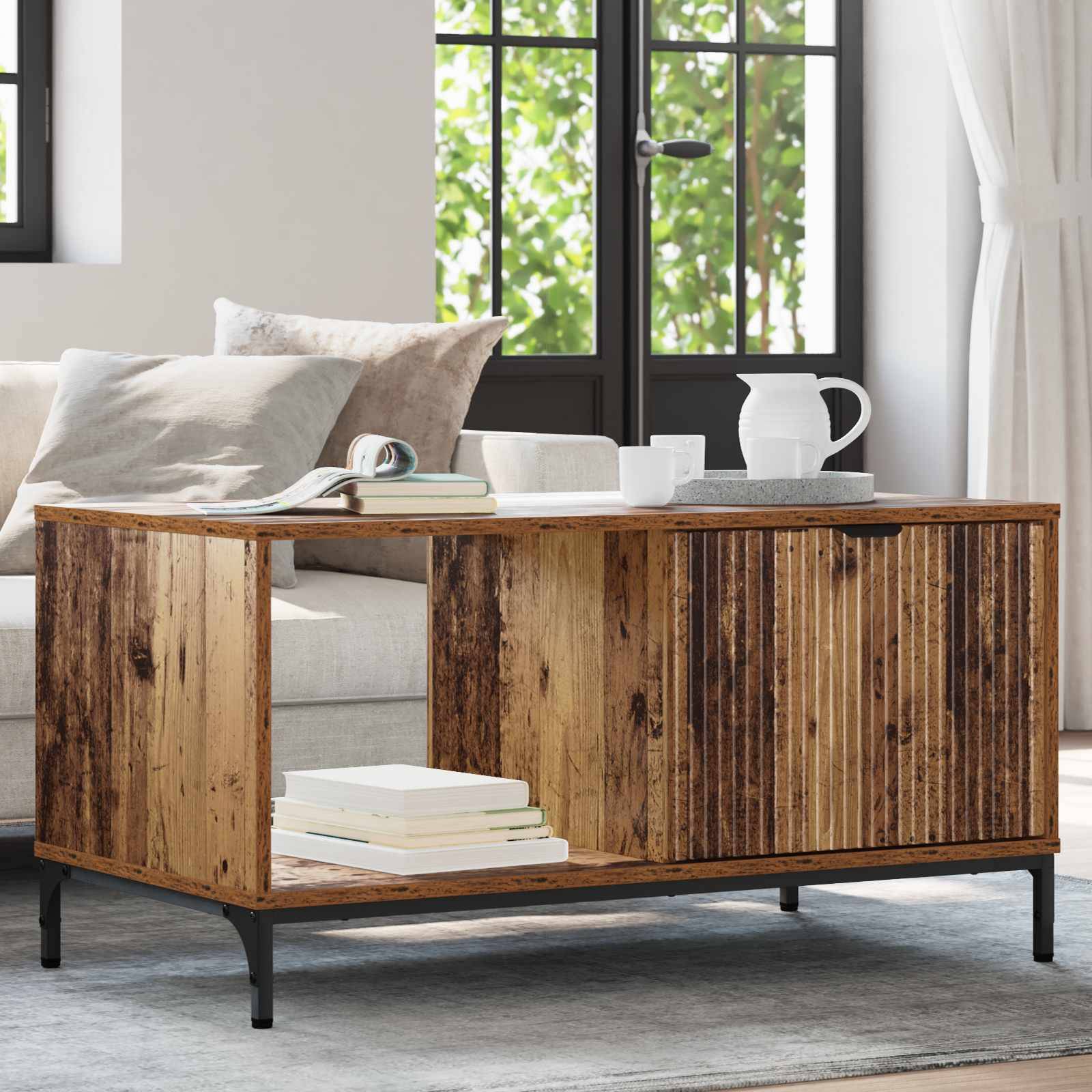 vidaXL Couchtisch mit Schubladen Altholz 90 x 49 x 46 cm Holzwerkstoff