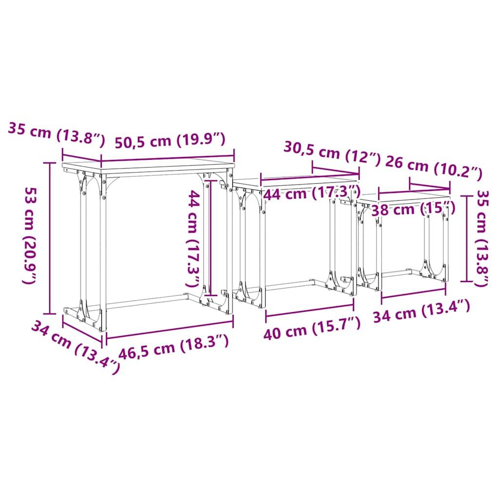 vidaXL Nesting Couchtisch 3 pcs Schwarz Eichen-Optik Holzwerkstoff