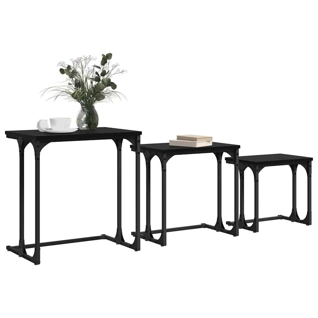 vidaXL Nesting Couchtisch 3 pcs Schwarz Eichen-Optik Holzwerkstoff