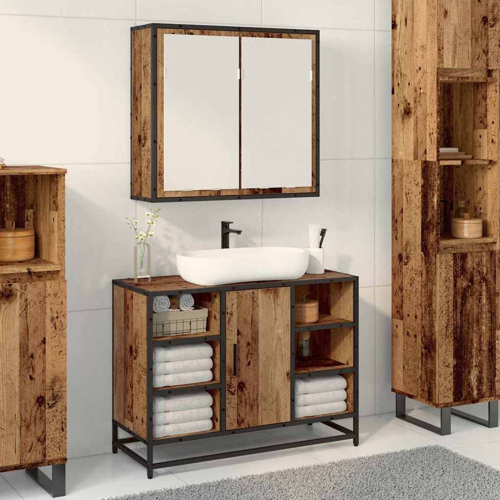 vidaXL Wandregal mit Regal Wandmontiert Altholz 65 x 20 x 60 cm