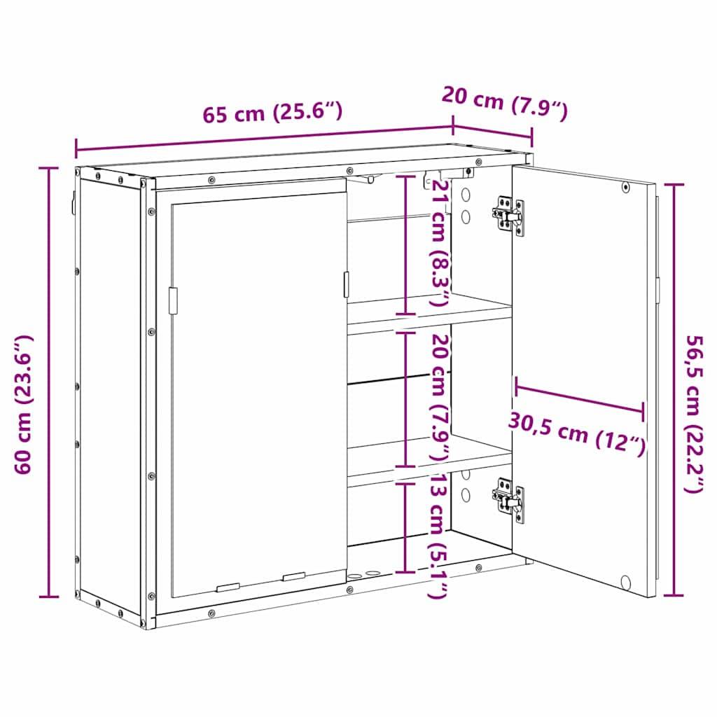 vidaXL Wandregal mit Regal Schwarz Eichen-Optik 65 x 20 x 60 cm