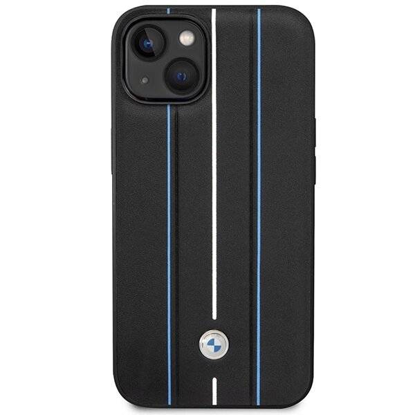 Hülle BMW BMHCP14S22RVSK iPhone 14 6,1" schwarz/schwarz Hardcase Leder Stamp Blue Lines