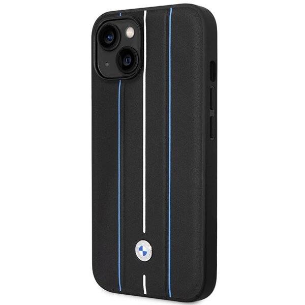 Hülle BMW BMHCP14S22RVSK iPhone 14 6,1" schwarz/schwarz Hardcase Leder Stamp Blue Lines
