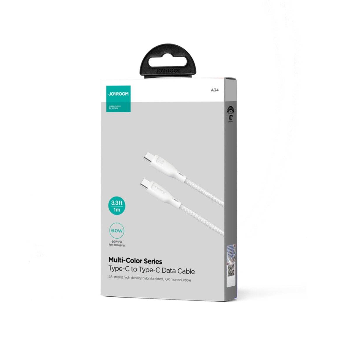 Joyroom Multi-Color Series S-A34 USB-C/USB-C PD 60 W Kabel 1 m – Weiß