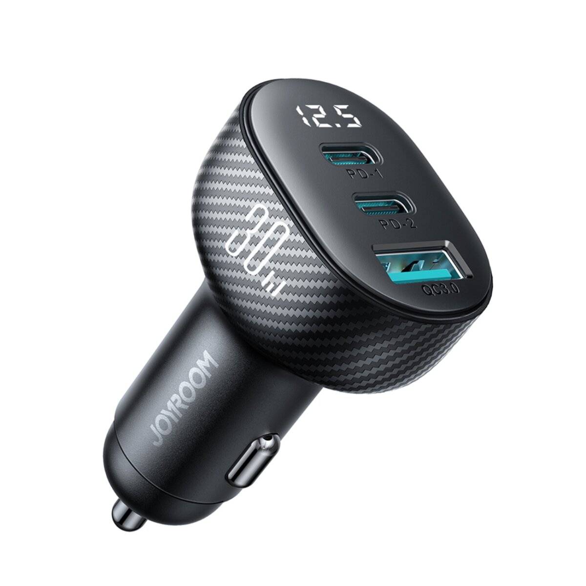 Joyroom JR-CCD04 30W 2x USB-C USB-A Autoladegerät Display - Schwarz