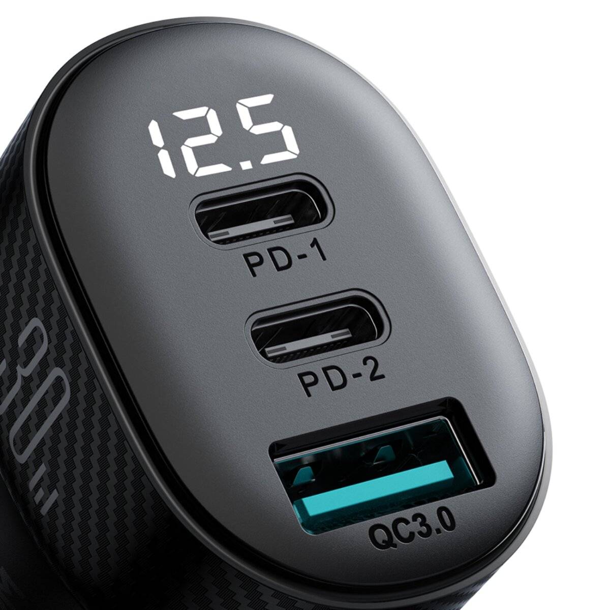 Joyroom JR-CCD04 30W 2x USB-C USB-A Autoladegerät Display - Schwarz
