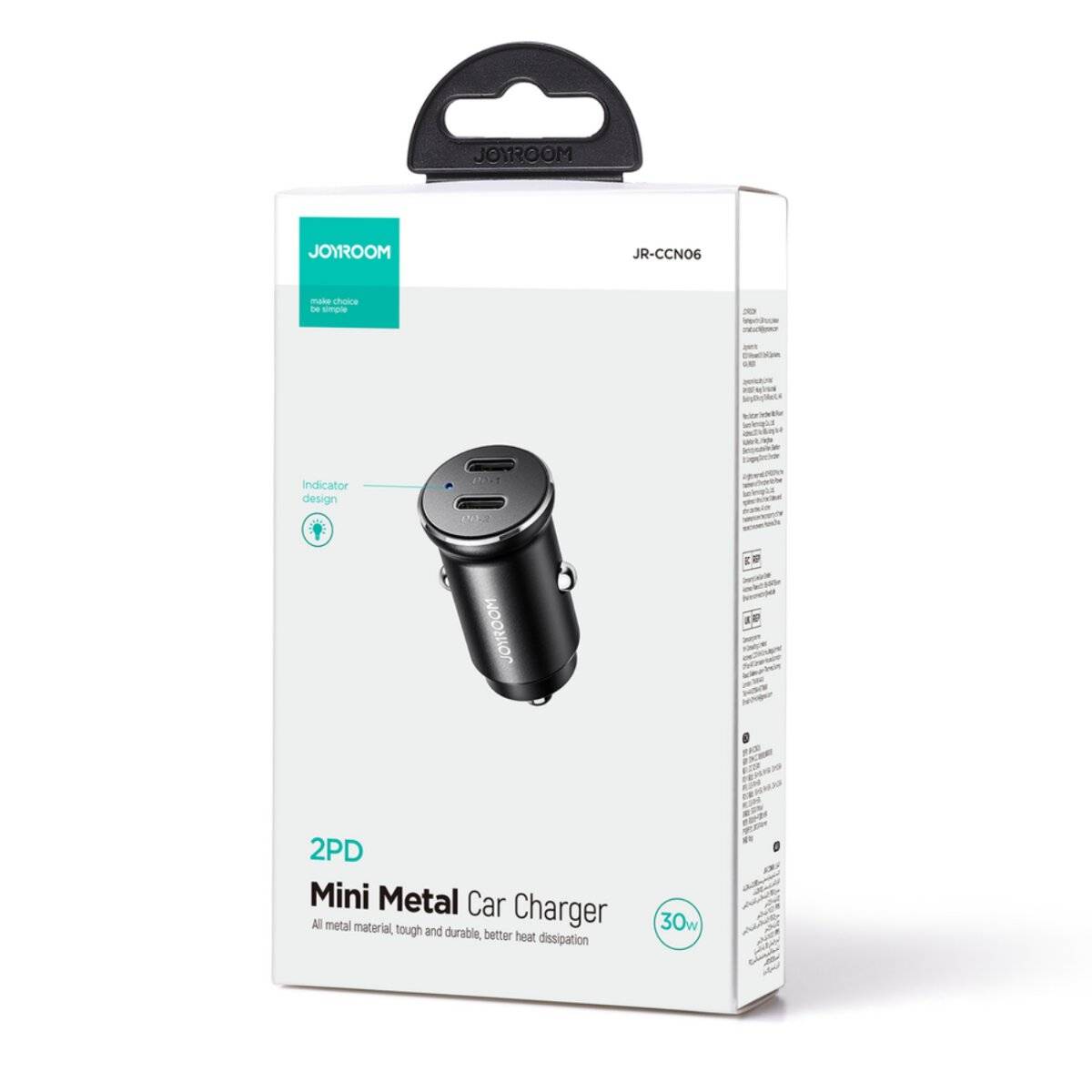 Joyroom JR-CCN06 30W Mini-Autoladegerät 2x USB-C Metall – Schwarz