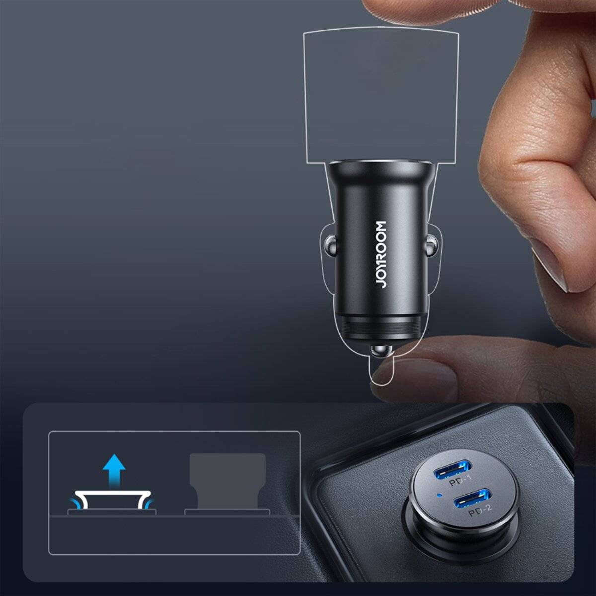 Joyroom JR-CCN06 30W Mini-Autoladegerät 2x USB-C Metall – Schwarz