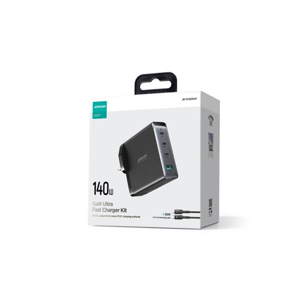 GaN-Ladegerät UK Joyroom JR-TCG05UK 140 W 3x USB-C USB-A + / USB-C-Kabel 240 1,2 m