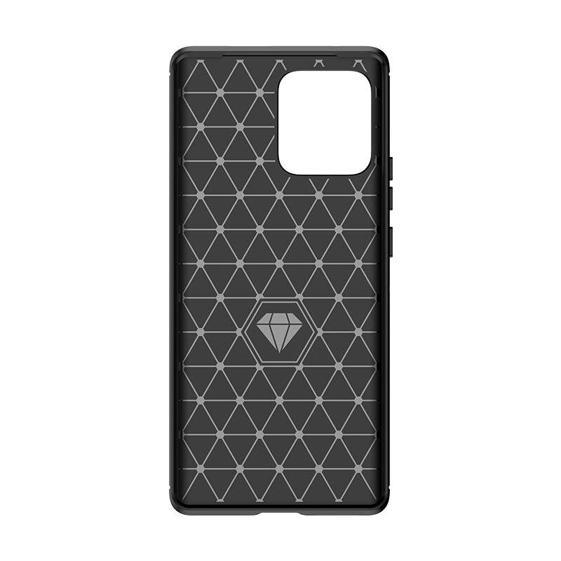 Eine Smartphone-Hülle mit einem schwarzen geometrischen Muster, die ein Diamantsymbol in der Mitte aufweist und so konstruiert ist, dass sie um die Kameraaussparung passt.