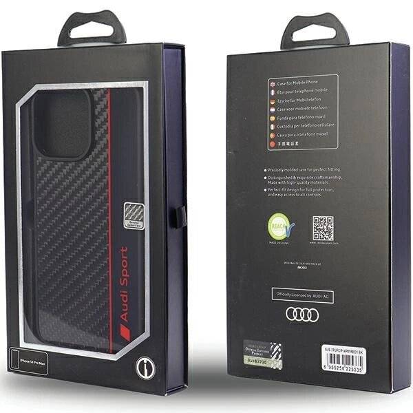 Audi Carbon Fiber Stripe iPhone 14 Pro Max 6,7″ schwarz/schwarz Hardcase AUS-TPUPCIP14PM-R8/D1-BK