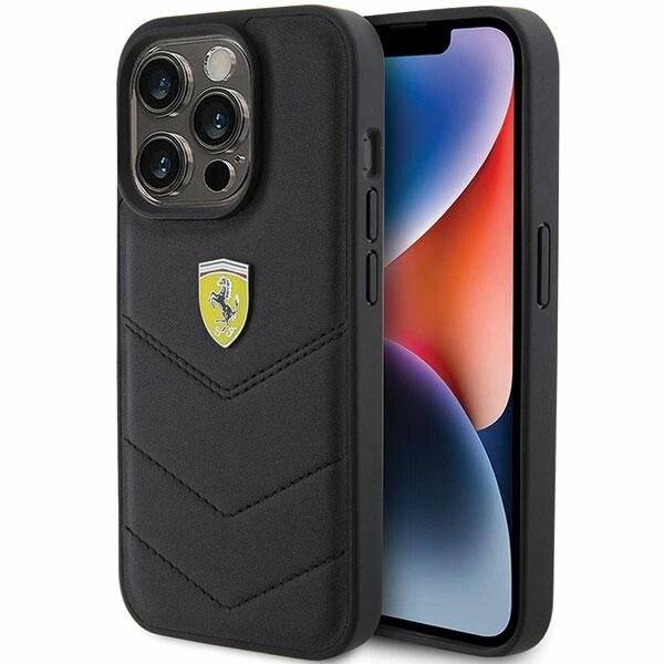 Ferrari Quilted Metal Logo-Hülle iPhone 15 Pro – Schwarz