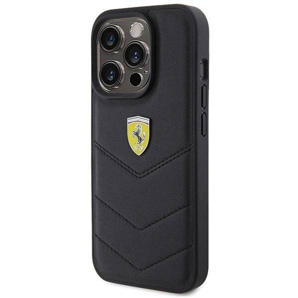 Ferrari Quilted Metal Logo-Hülle iPhone 15 Pro – Schwarz