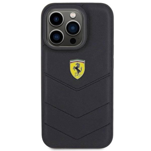 Ferrari Quilted Metal Logo-Hülle iPhone 15 Pro – Schwarz