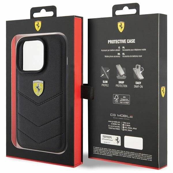 Ferrari Quilted Metal Logo-Hülle iPhone 15 Pro – Schwarz