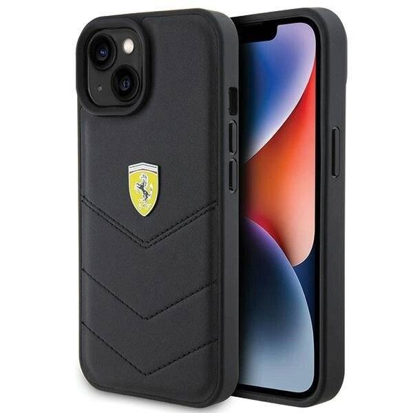 Ferrari Quilted Metal Logo-Hülle iPhone 15 – Schwarz