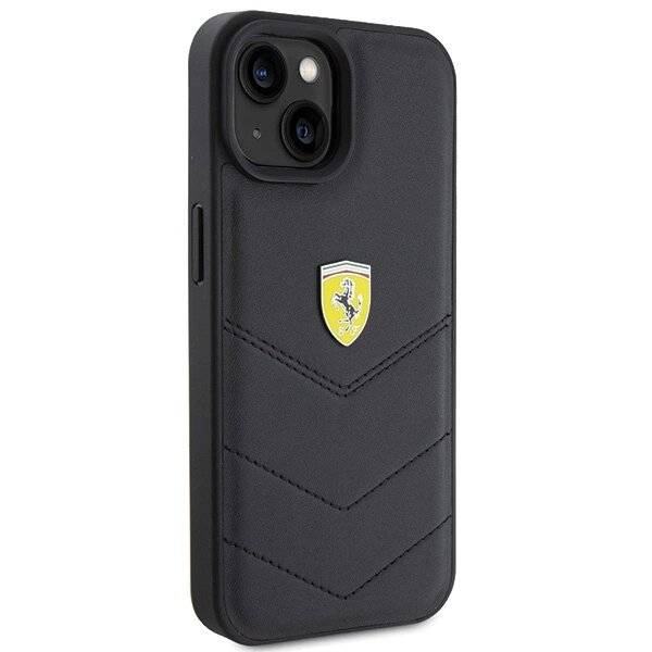 Ferrari Quilted Metal Logo-Hülle iPhone 15 – Schwarz