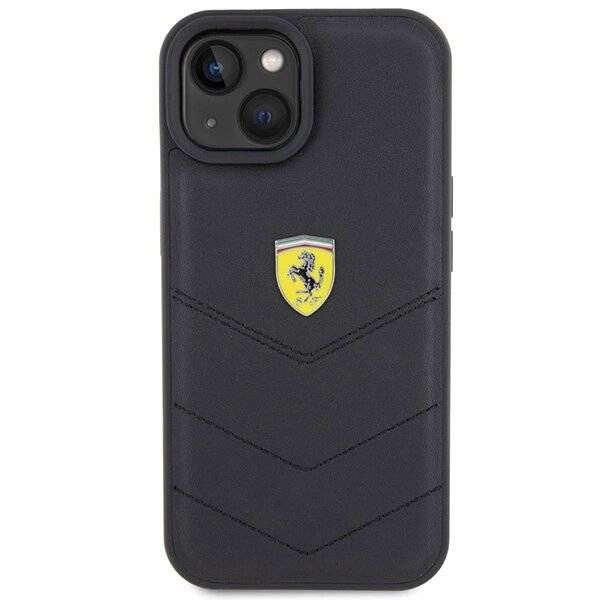 Ferrari Quilted Metal Logo-Hülle iPhone 15 – Schwarz