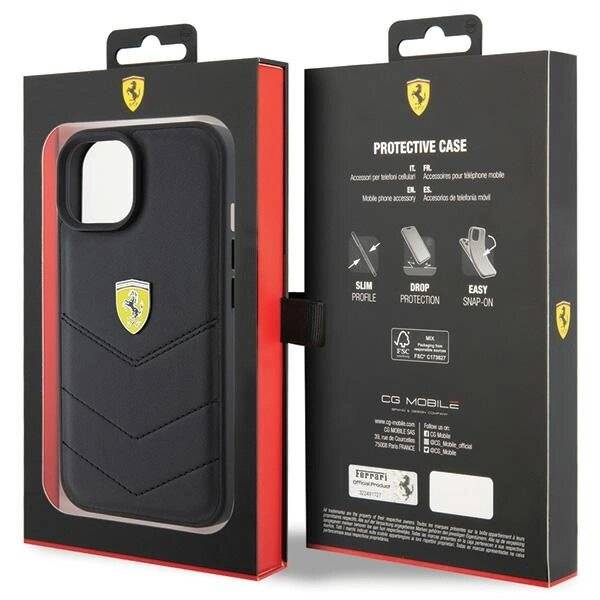 Ferrari Quilted Metal Logo-Hülle iPhone 15 – Schwarz